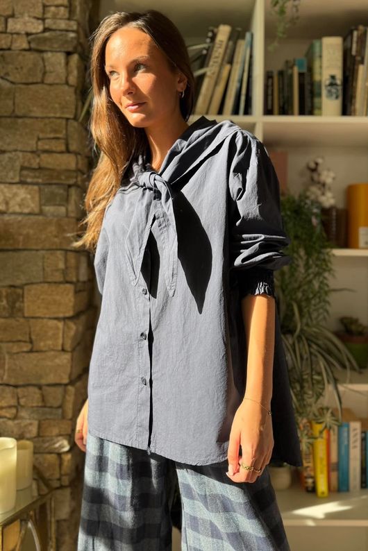 Paloma Tela Neckerchief Blouse Navy